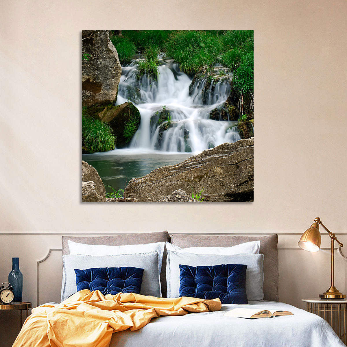 Moss Covered Rocky Waterfall Wall Art