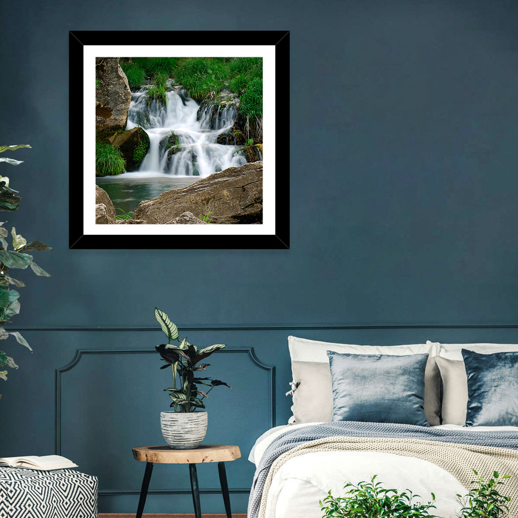 Moss Covered Rocky Waterfall Wall Art
