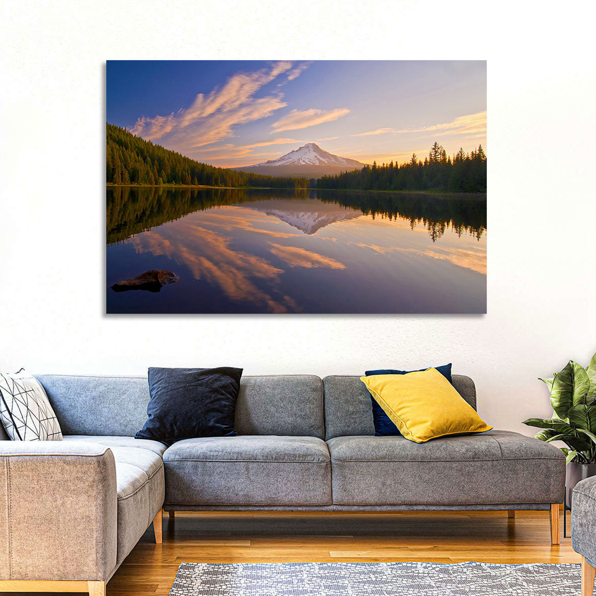 Mount Hood Reflection at Trillium Lake Wall Art in a room, landscape