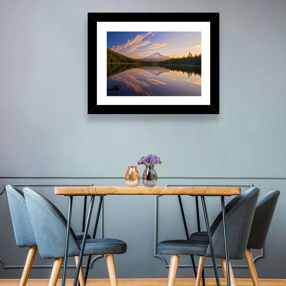 Mount Hood Reflection at Trillium Lake Wall Art in a room, landscape
