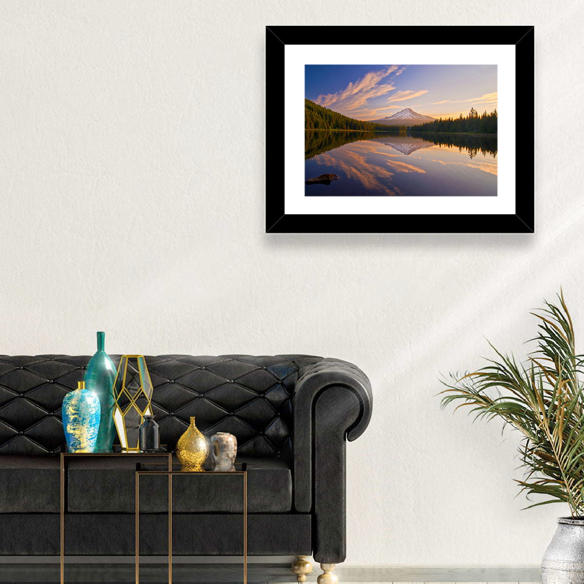 Mount Hood Reflection at Trillium Lake Wall Art in a room, landscape