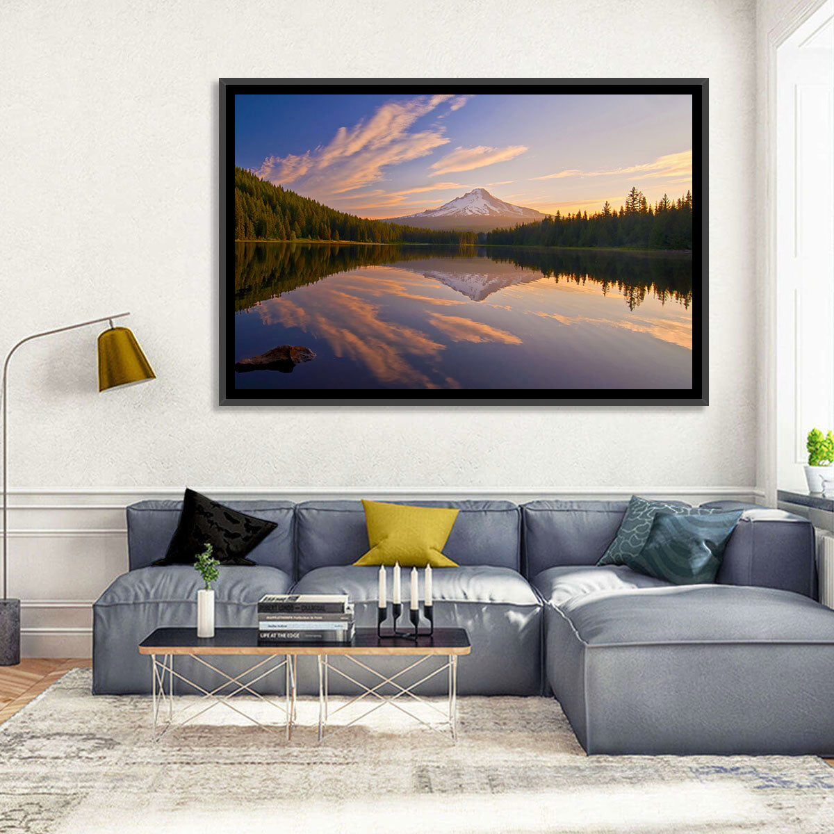 Mount Hood Reflection at Trillium Lake Wall Art in a room, landscape