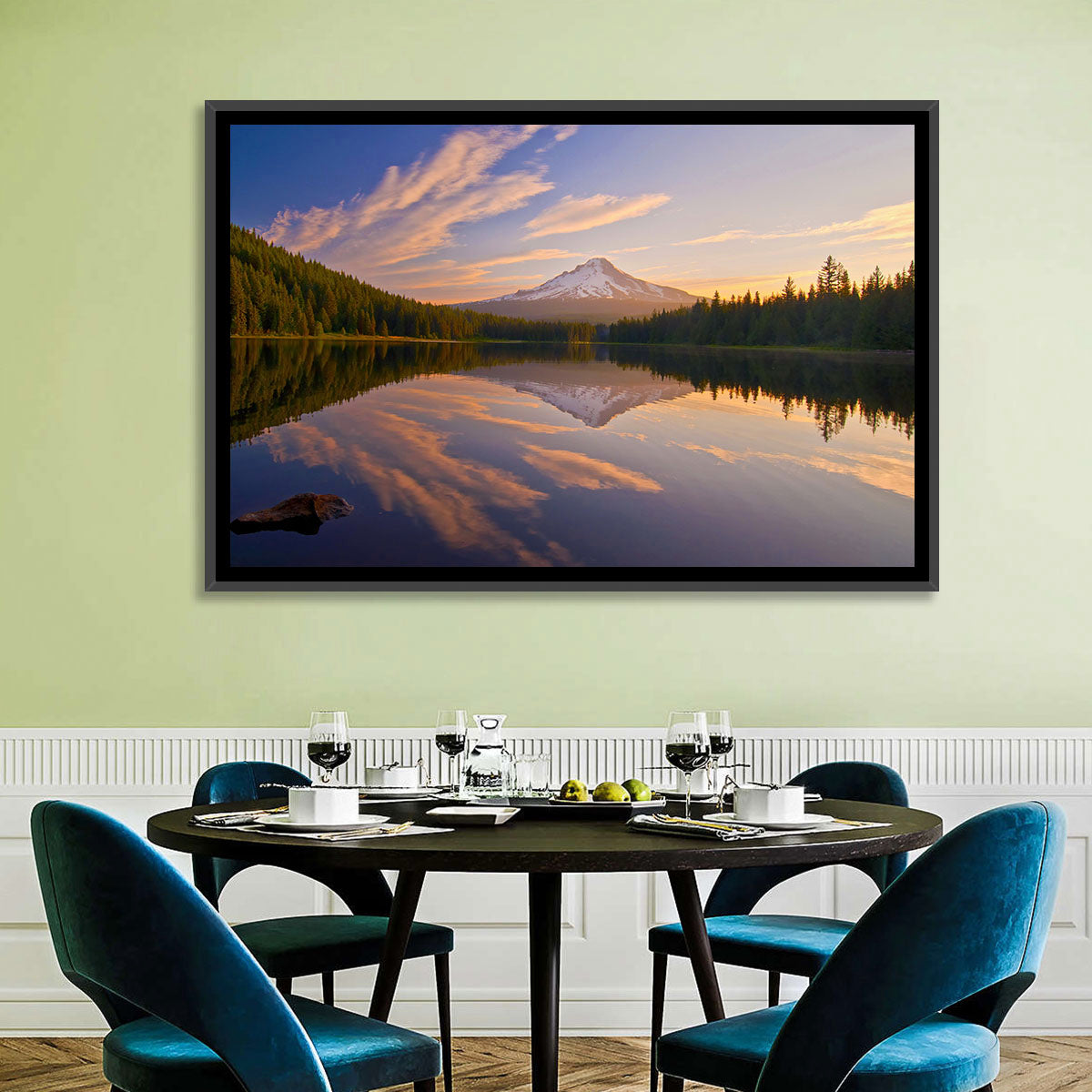 Mount Hood Reflection at Trillium Lake Wall Art in a room, landscape