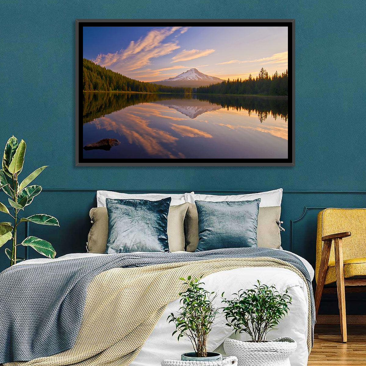 Mount Hood Reflection at Trillium Lake Wall Art in a room, landscape