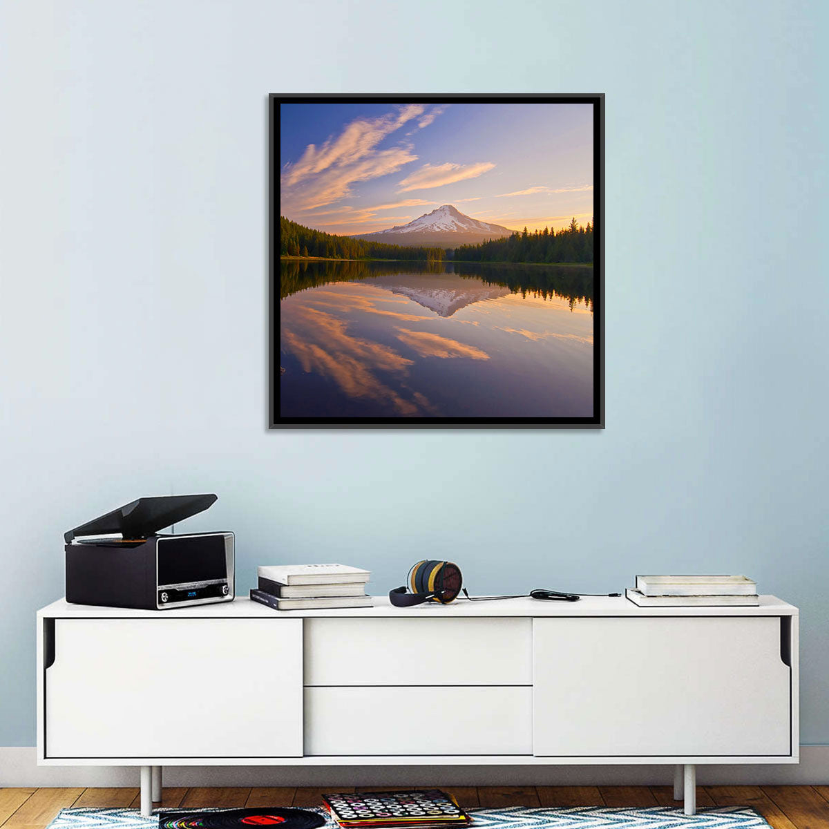Mount Hood Reflection at Trillium Lake Wall Art in a room, landscape