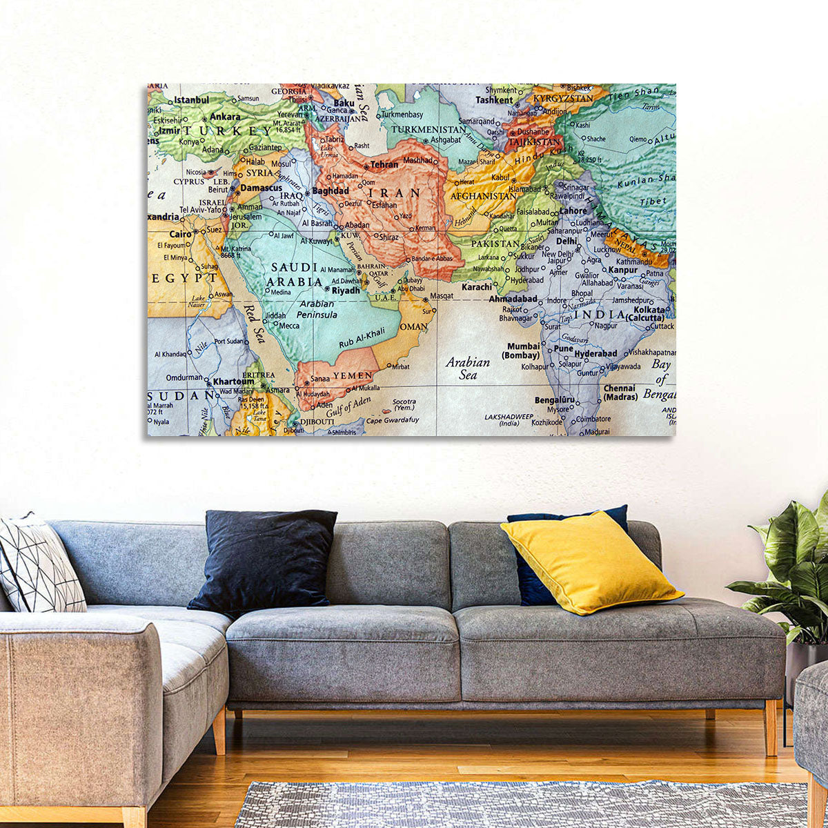 Middle East Political Map Wall Art in a room, landscape