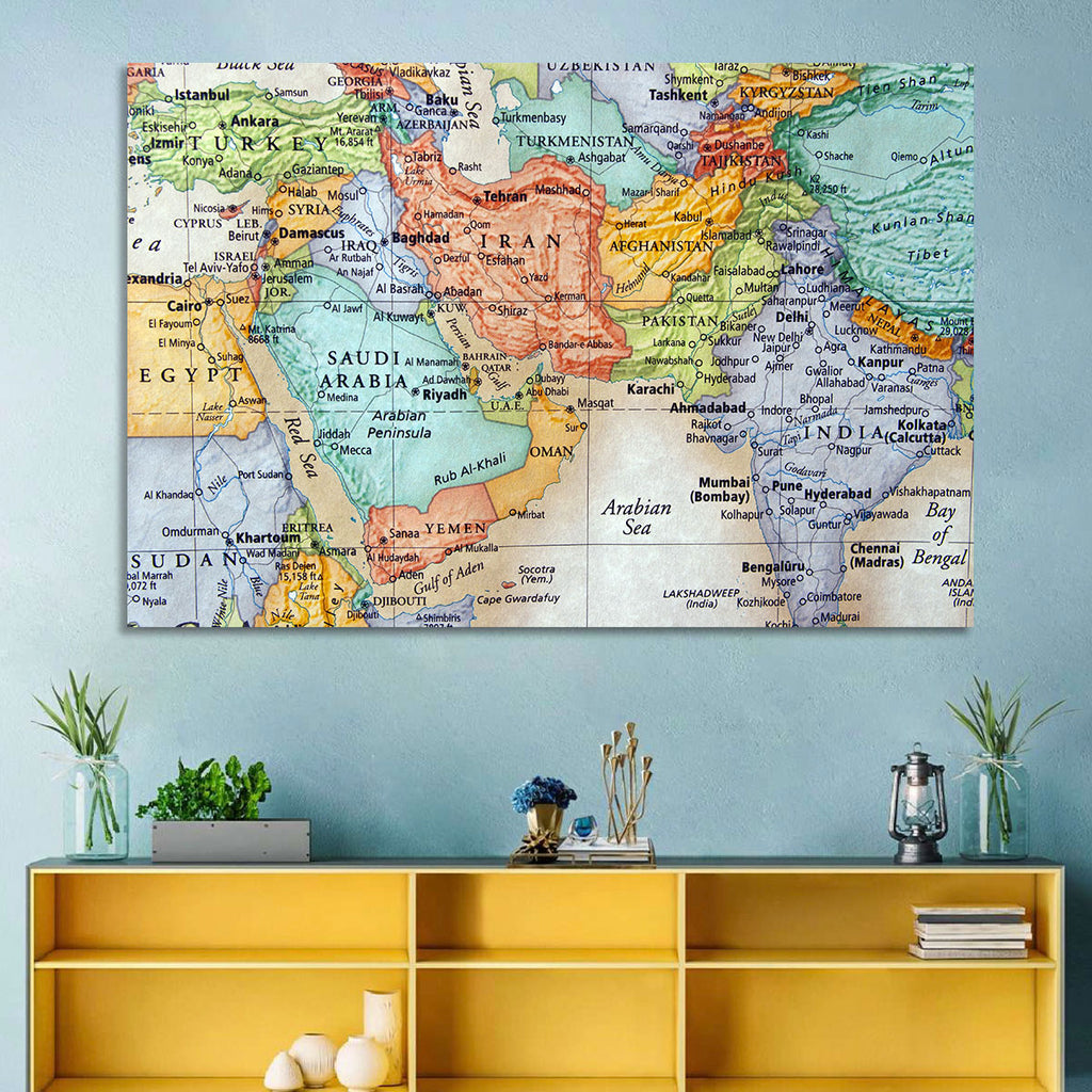 Middle East Political Map Wall Art