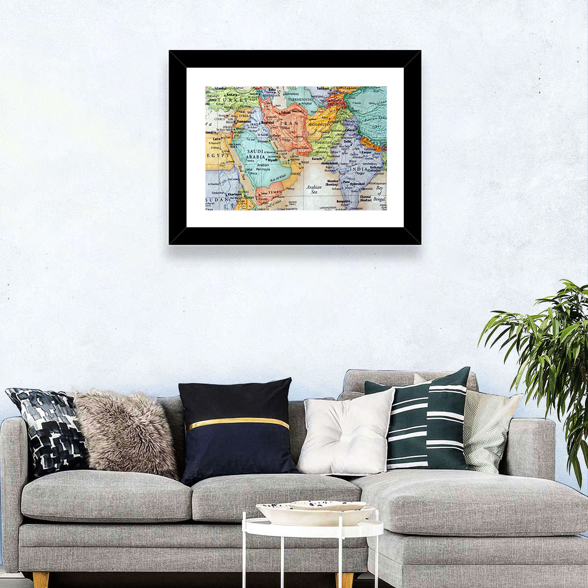 Middle East Political Map Wall Art in a room, landscape