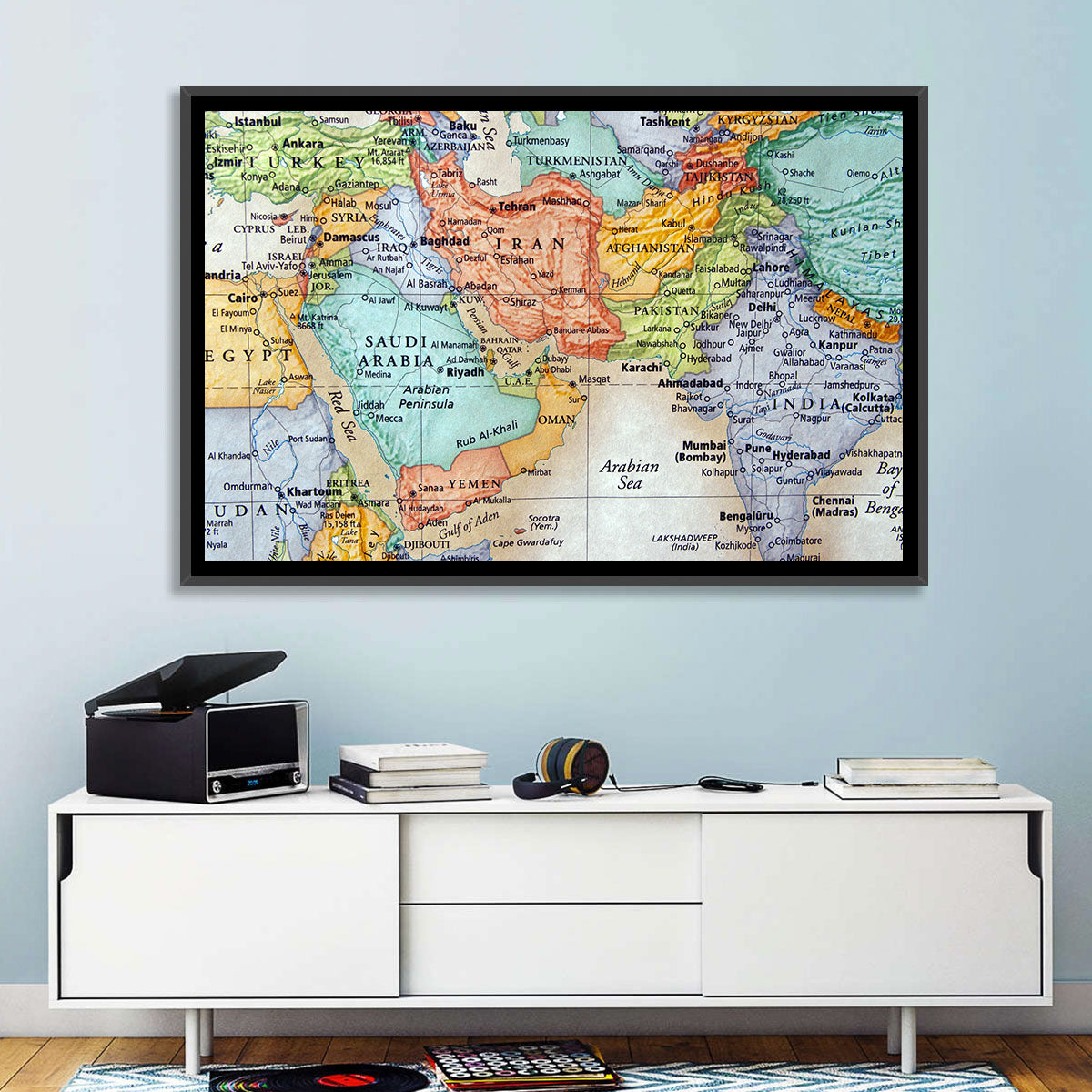 Middle East Political Map Wall Art in a room, landscape