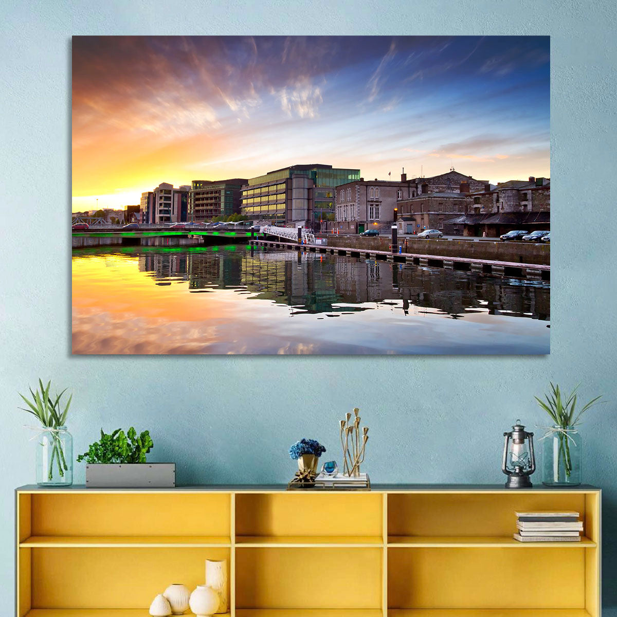 River Liffey at Dusk Wall Art in a room, landscape