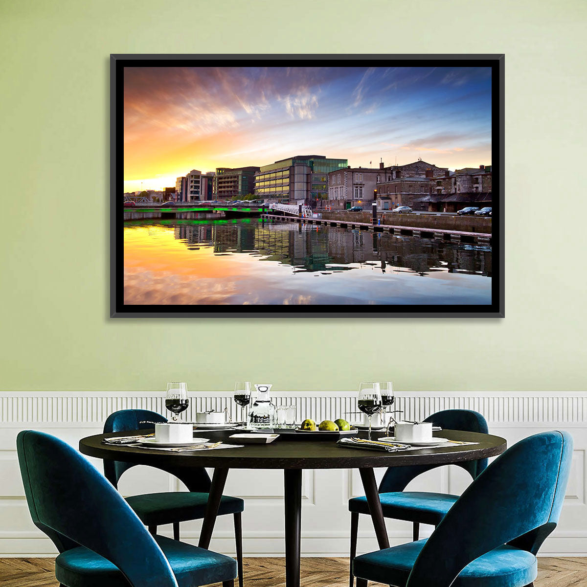 River Liffey at Dusk Wall Art in a room, landscape