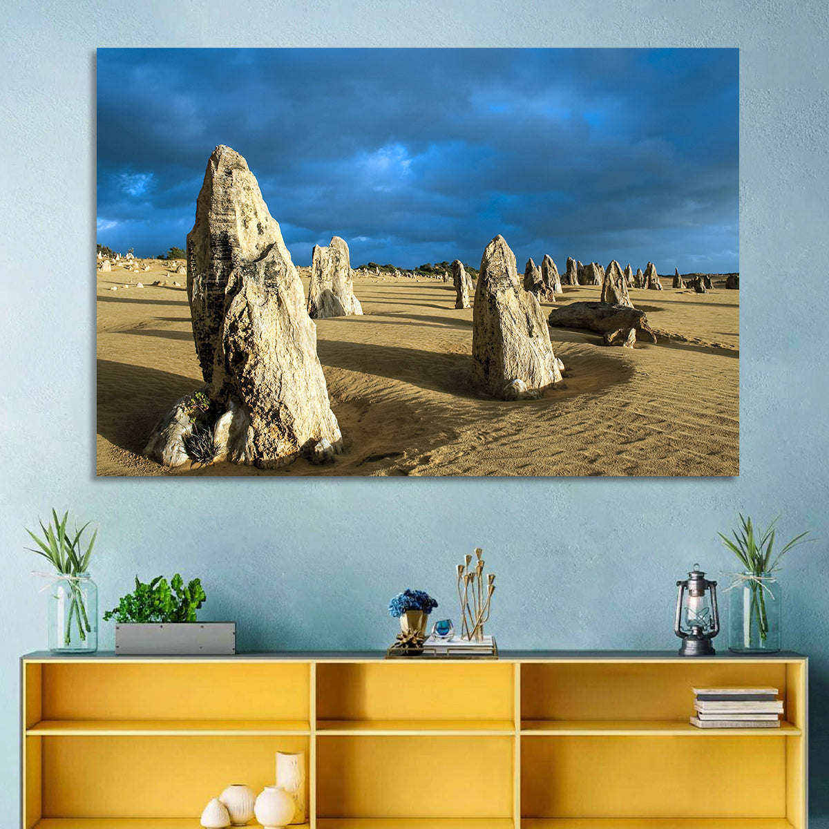 Pinnacles Desert at Golden Hour Wall Art in a room, landscape