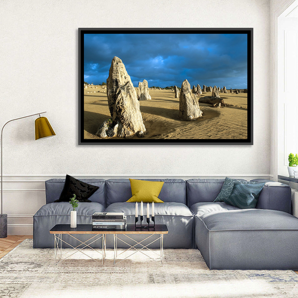 Pinnacles Desert at Golden Hour Wall Art in a room, landscape