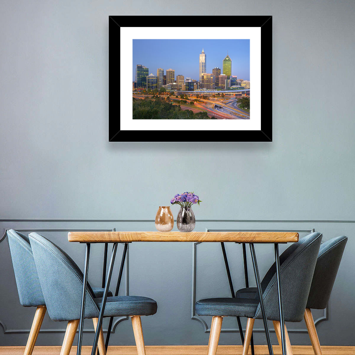 Perth Skyline at Dusk Wall Art in a room, landscape