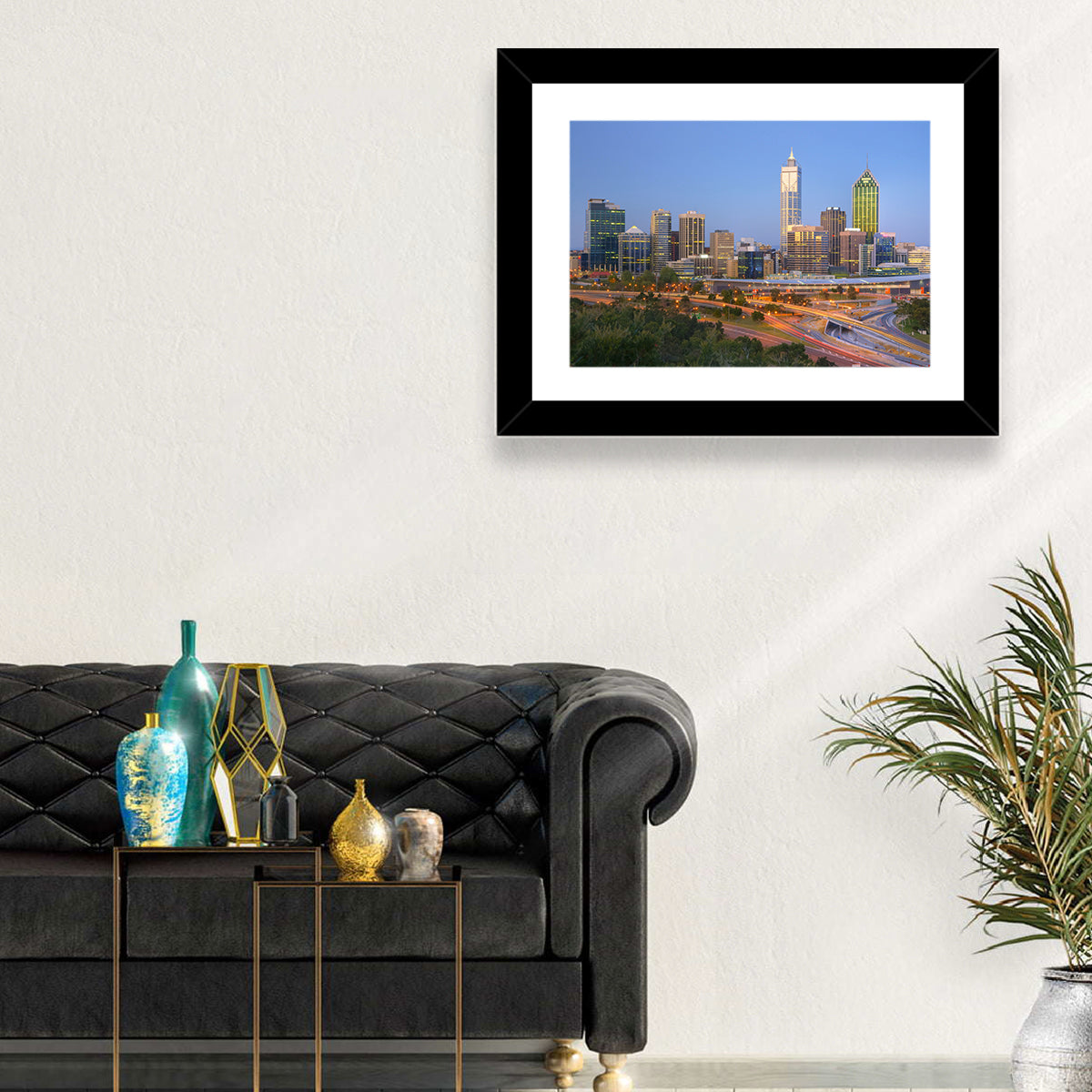 Perth Skyline at Dusk Wall Art in a room, landscape
