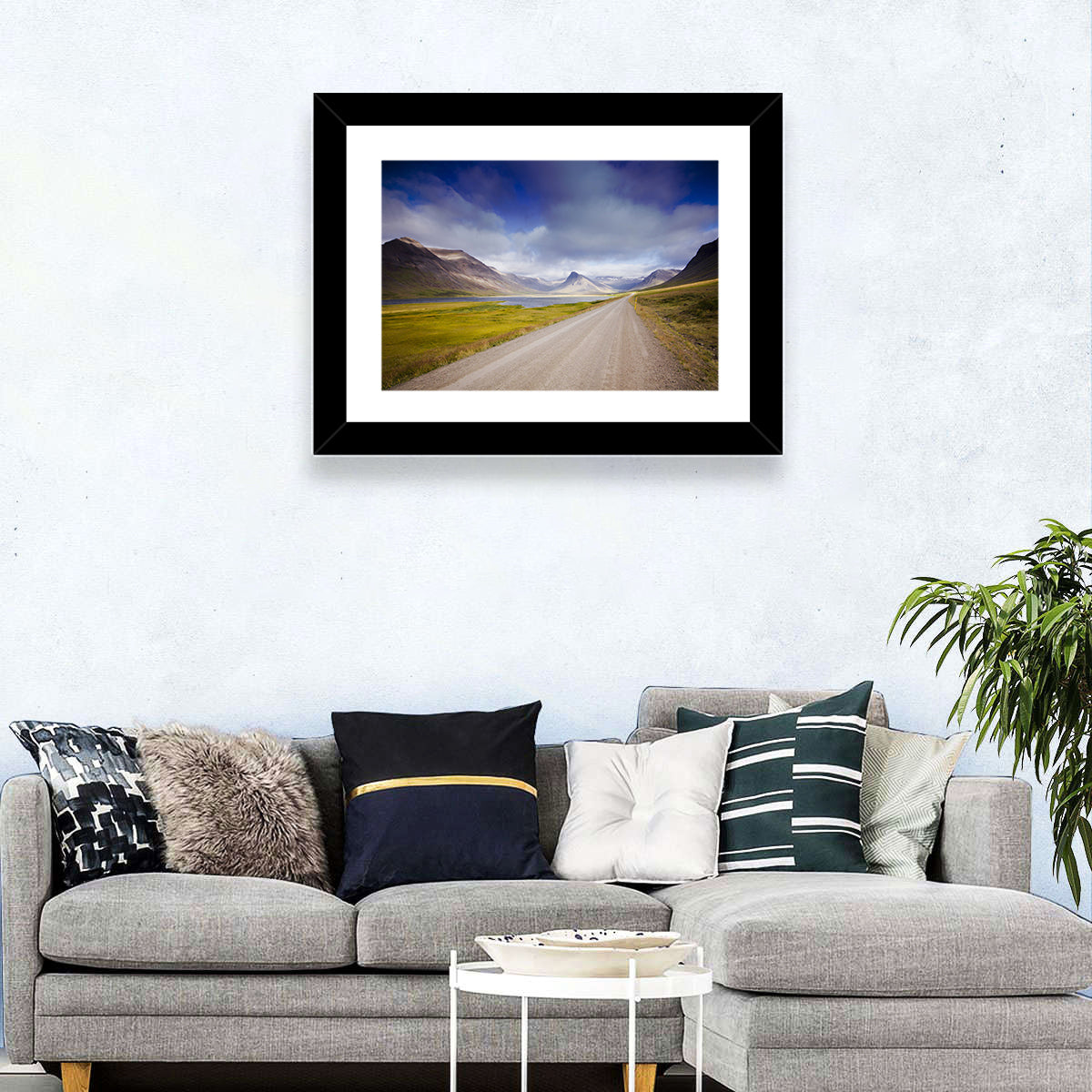 Iceland Gravel Road Landscape Wall Art in a room, landscape