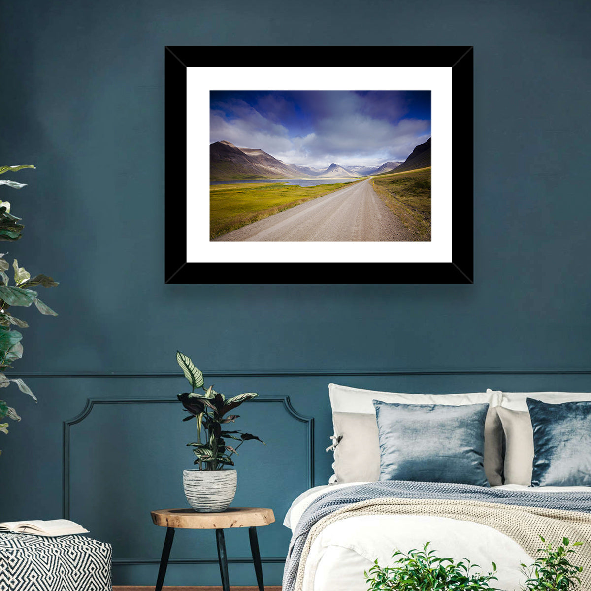 Iceland Gravel Road Landscape Wall Art in a room, landscape