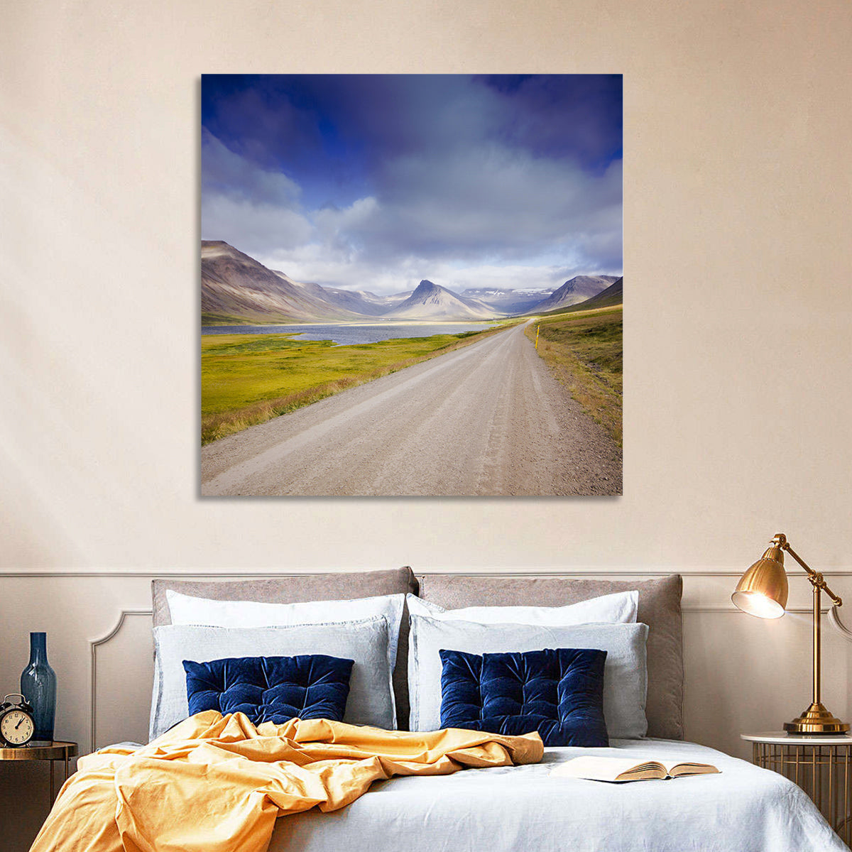 Iceland Gravel Road Landscape Wall Art in a room, landscape