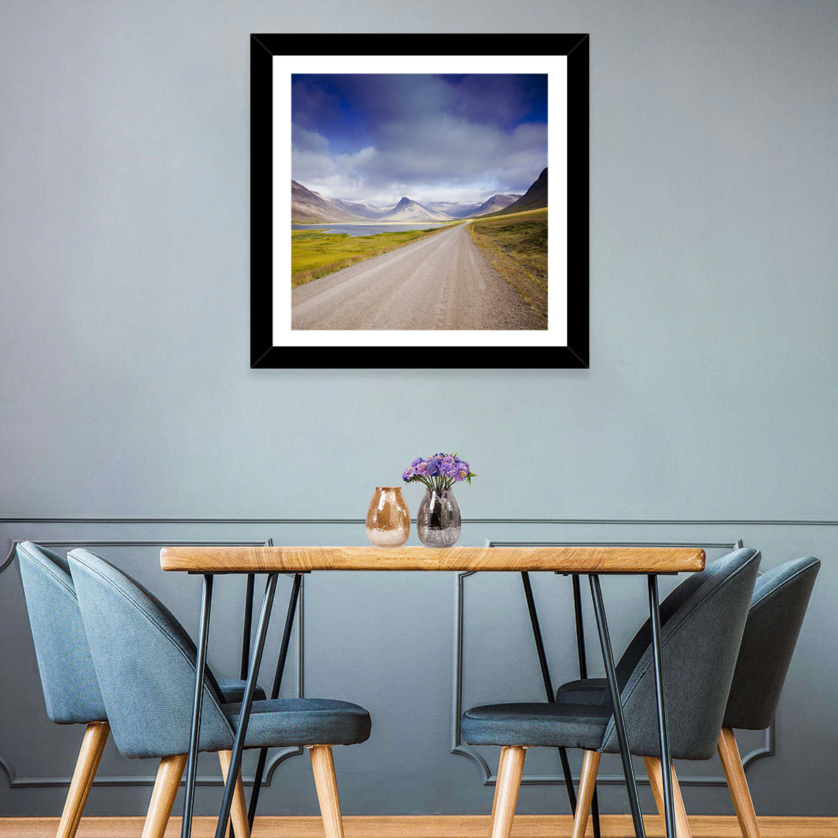 Iceland Gravel Road Landscape Wall Art in a room, landscape