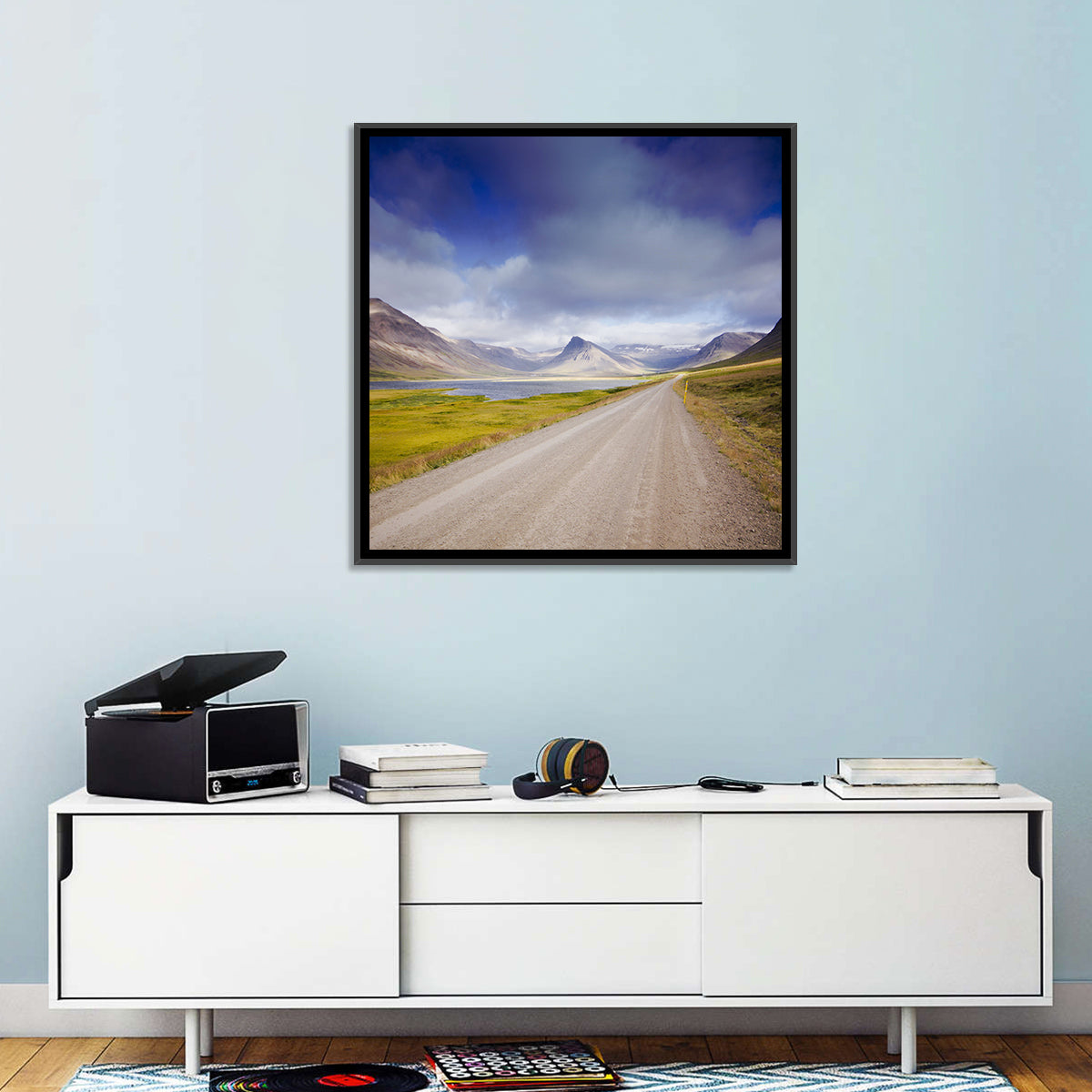 Iceland Gravel Road Landscape Wall Art in a room, landscape