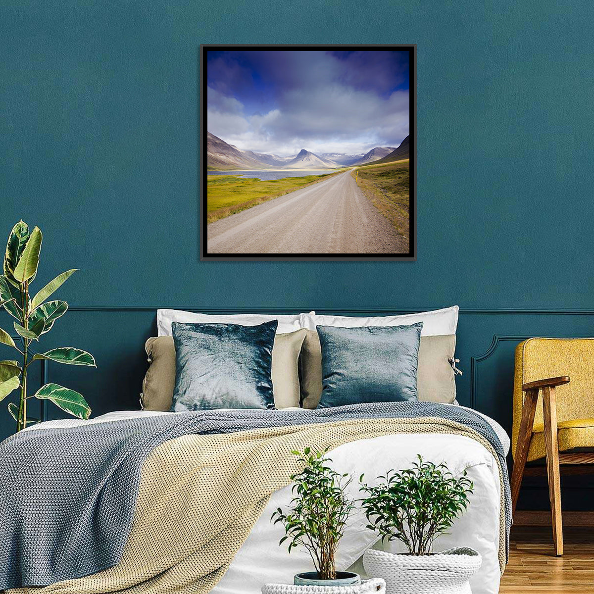 Iceland Gravel Road Landscape Wall Art in a room, landscape
