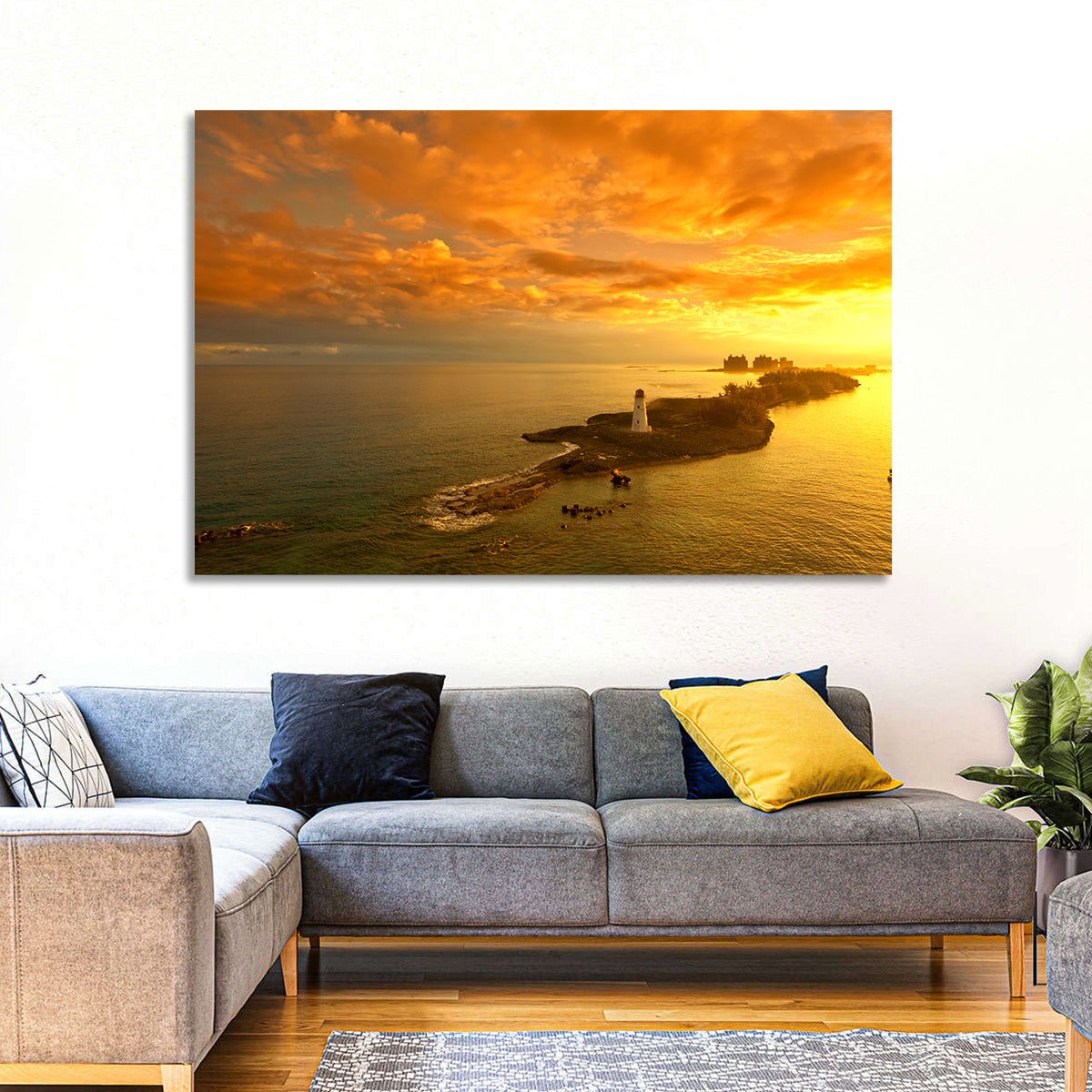 Nassau Lighthouse at Golden Hour Wall Art in a room, landscape