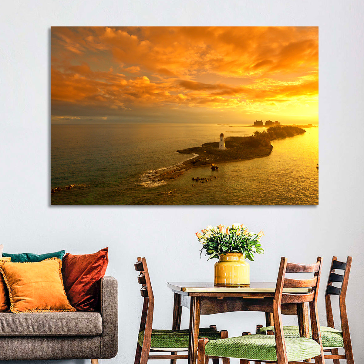 Nassau Lighthouse at Golden Hour Wall Art in a room, landscape