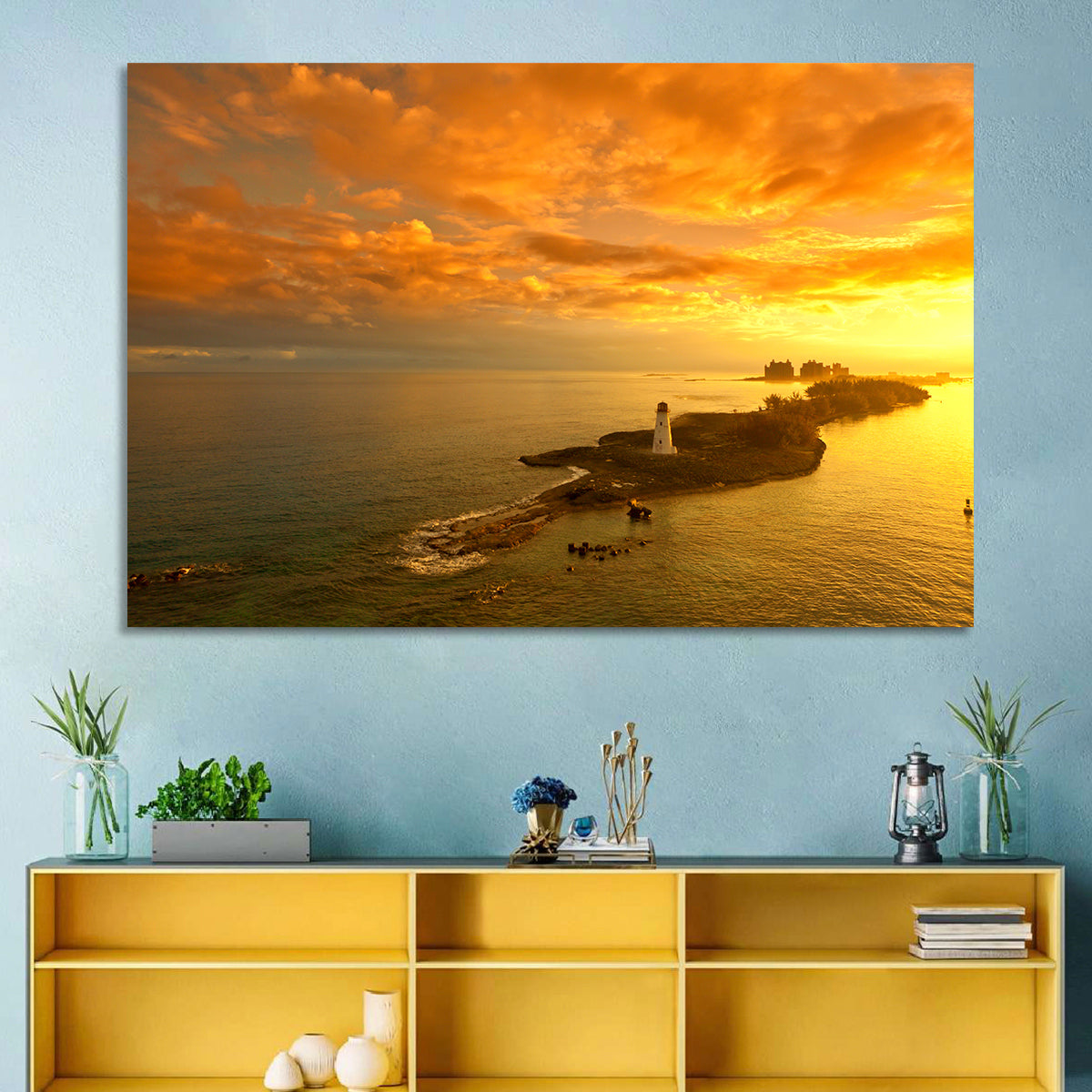 Nassau Lighthouse at Golden Hour Wall Art in a room, landscape