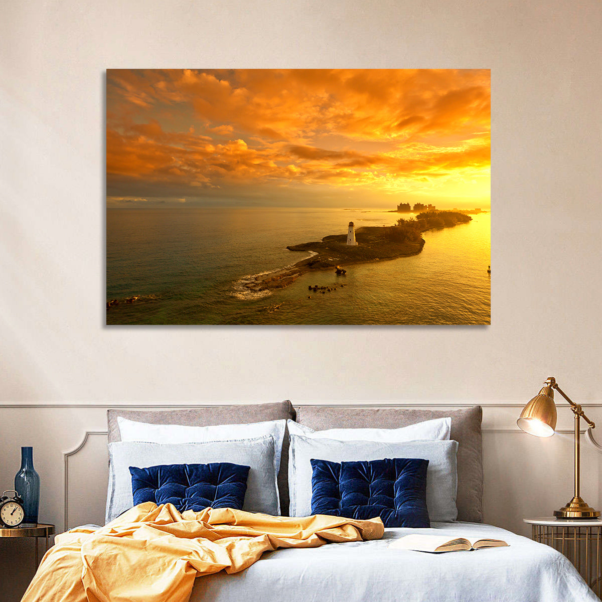 Nassau Lighthouse at Golden Hour Wall Art in a room, landscape
