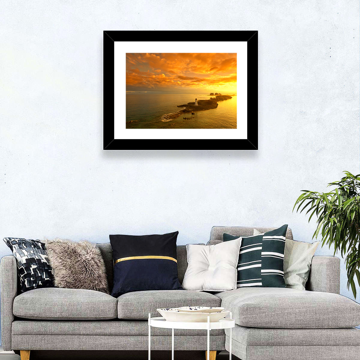 Nassau Lighthouse at Golden Hour Wall Art in a room, landscape