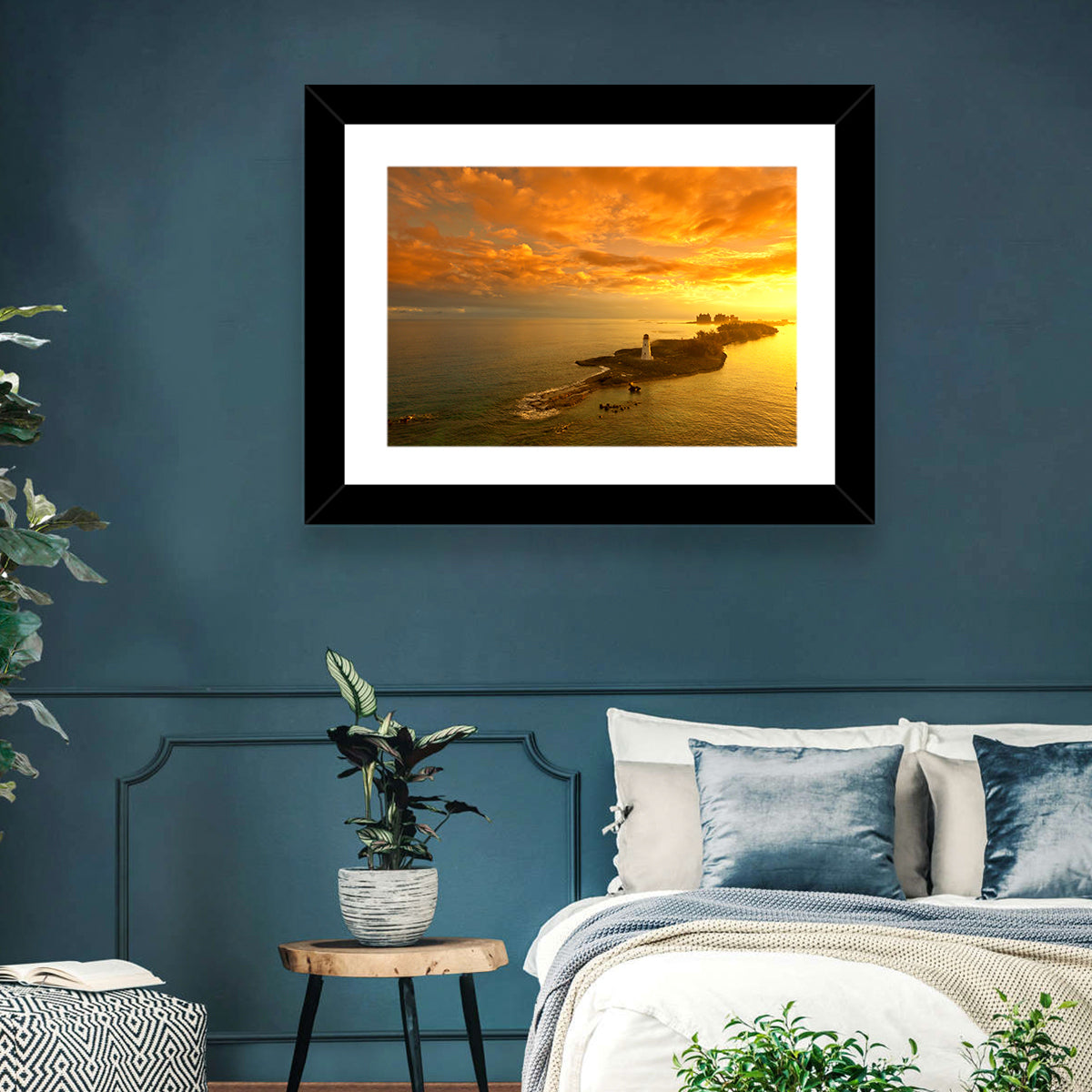 Nassau Lighthouse at Golden Hour Wall Art in a room, landscape