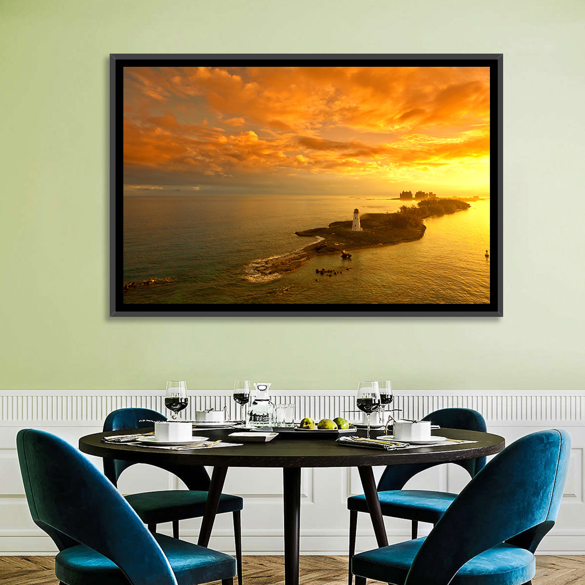 Nassau Lighthouse at Golden Hour Wall Art in a room, landscape