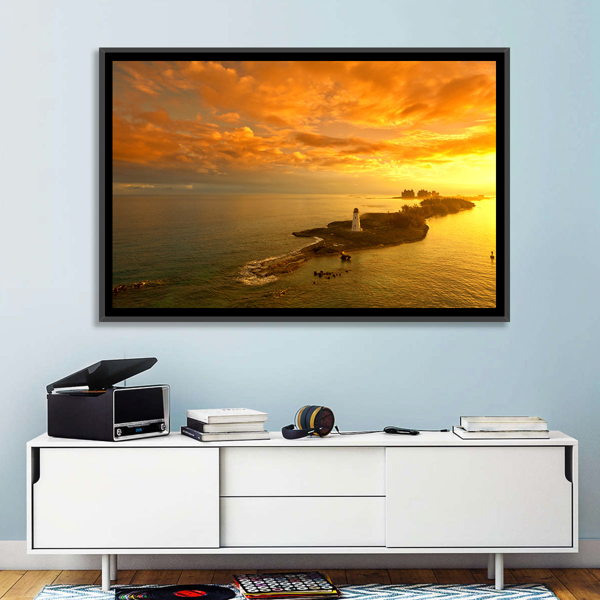 Nassau Lighthouse at Golden Hour Wall Art in a room, landscape