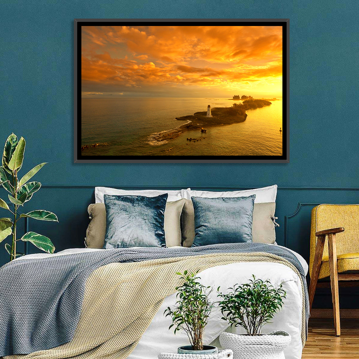 Nassau Lighthouse at Golden Hour Wall Art in a room, landscape