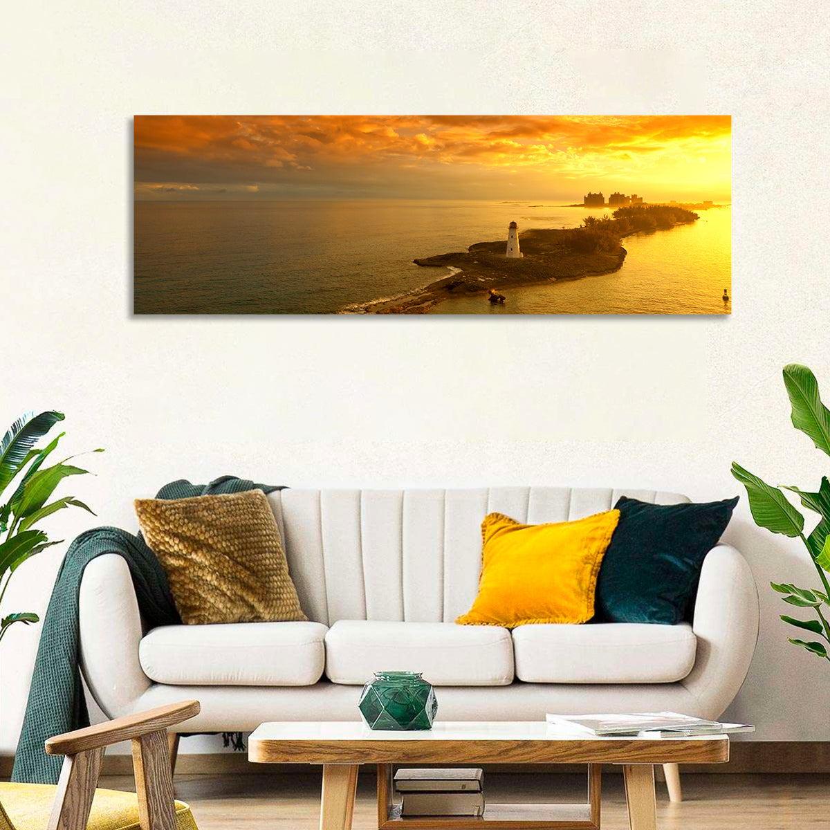 Nassau Lighthouse at Golden Hour Wall Art in a room, landscape