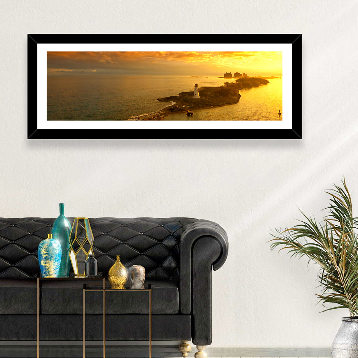Nassau Lighthouse at Golden Hour Wall Art in a room, landscape