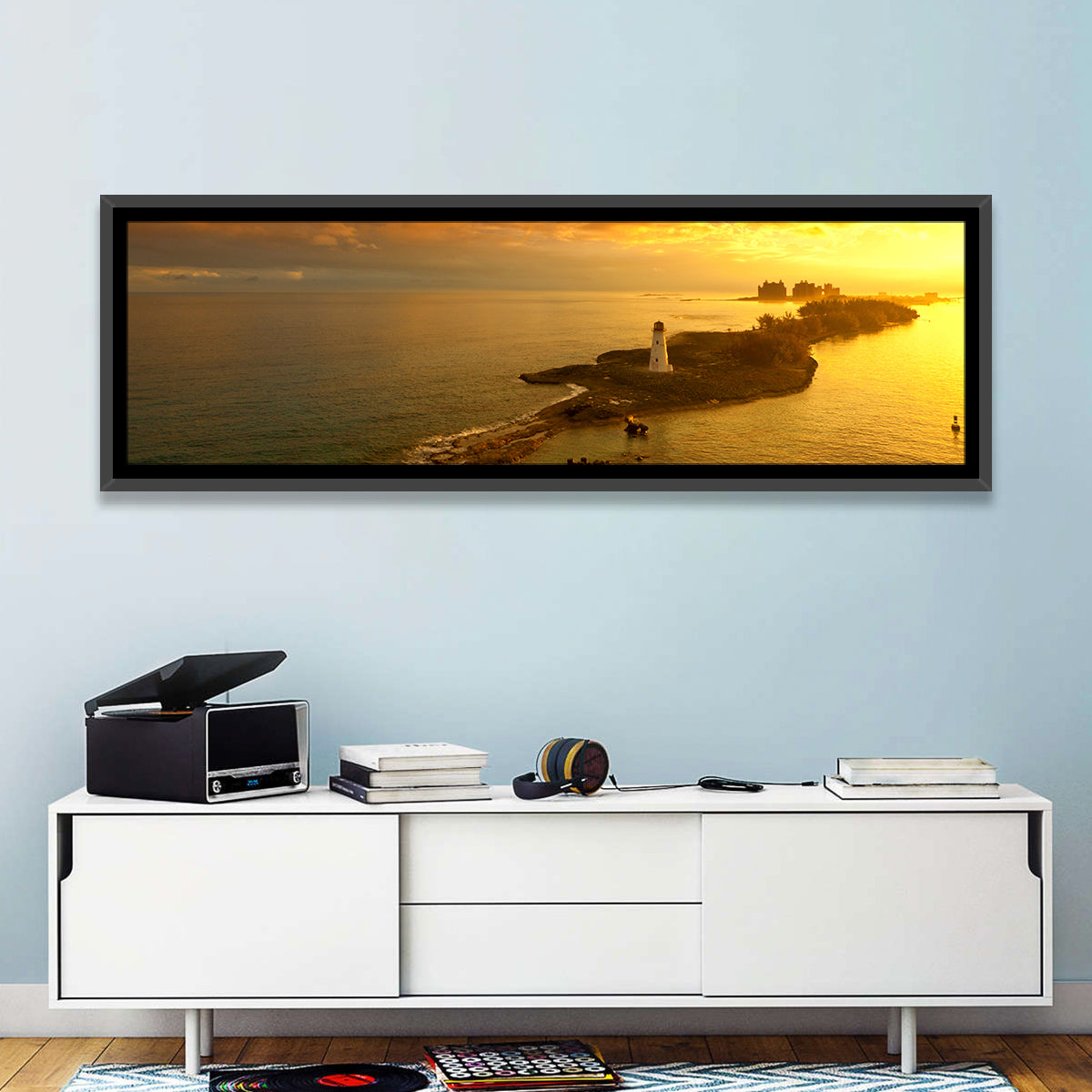 Nassau Lighthouse at Golden Hour Wall Art in a room, landscape