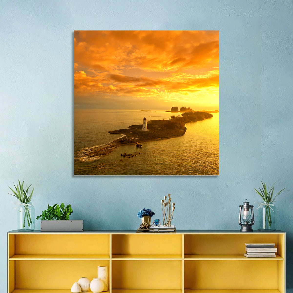 Nassau Lighthouse at Golden Hour Wall Art in a room, landscape