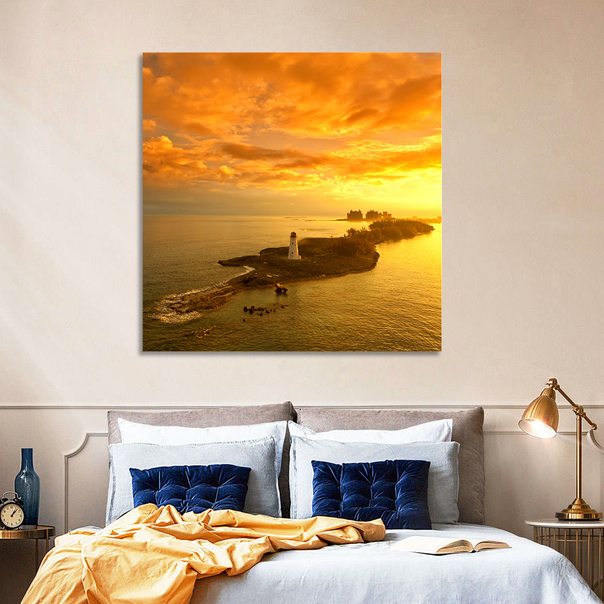 Nassau Lighthouse at Golden Hour Wall Art in a room, landscape