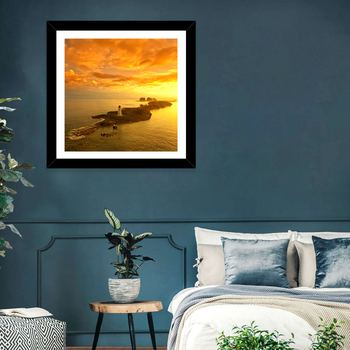 Nassau Lighthouse at Golden Hour Wall Art in a room, landscape
