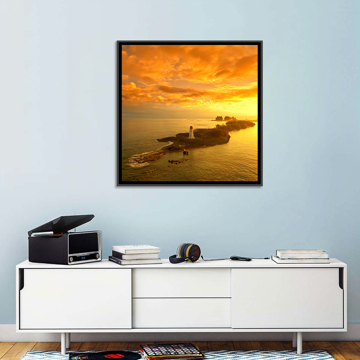 Nassau Lighthouse at Golden Hour Wall Art in a room, landscape