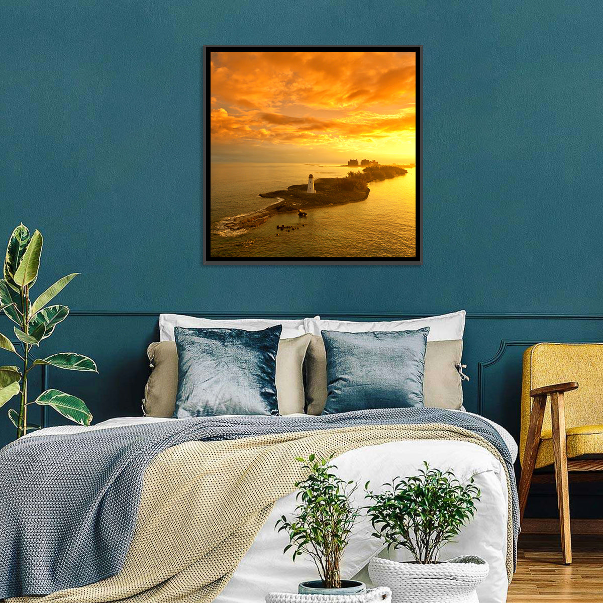 Nassau Lighthouse at Golden Hour Wall Art in a room, landscape