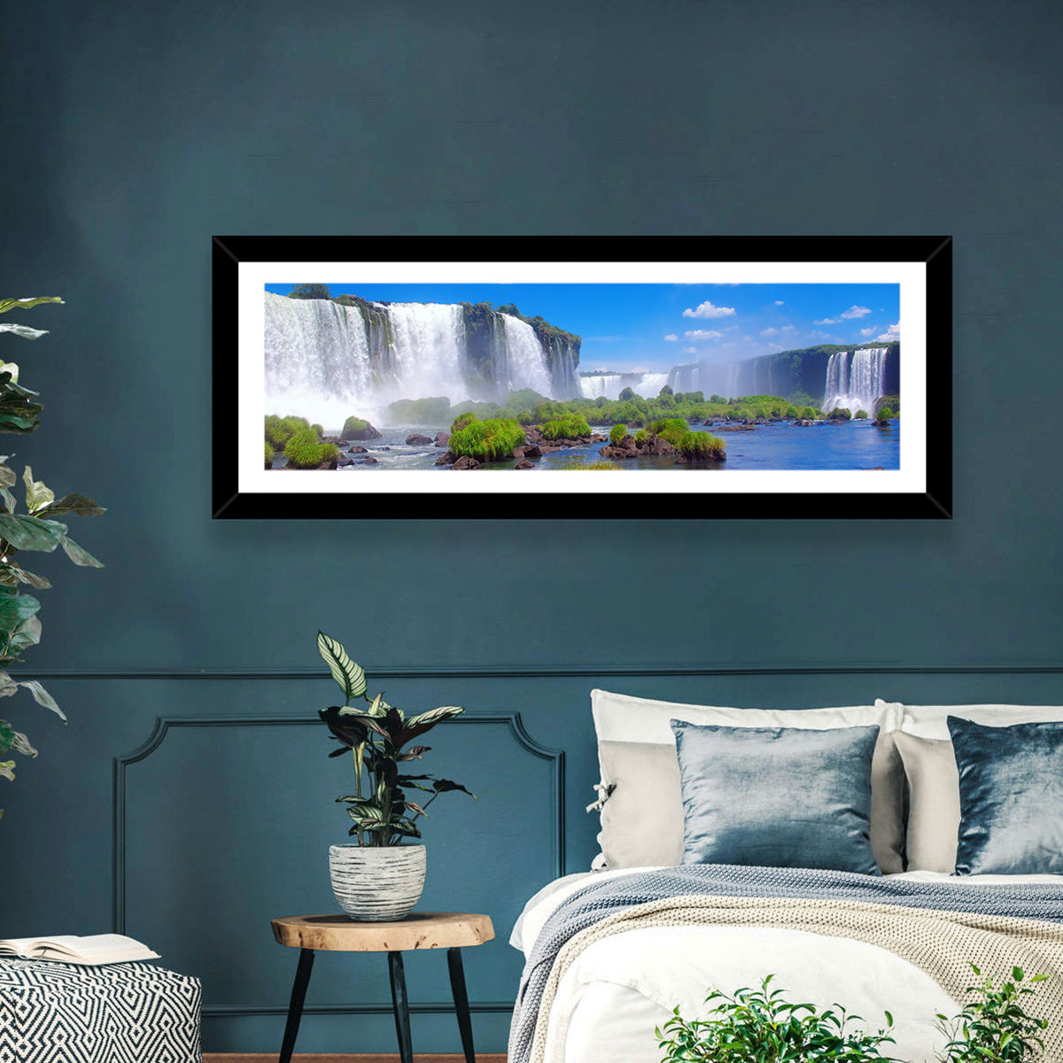 Iguazu Falls Daylight View Wall Art in a room, panoramic