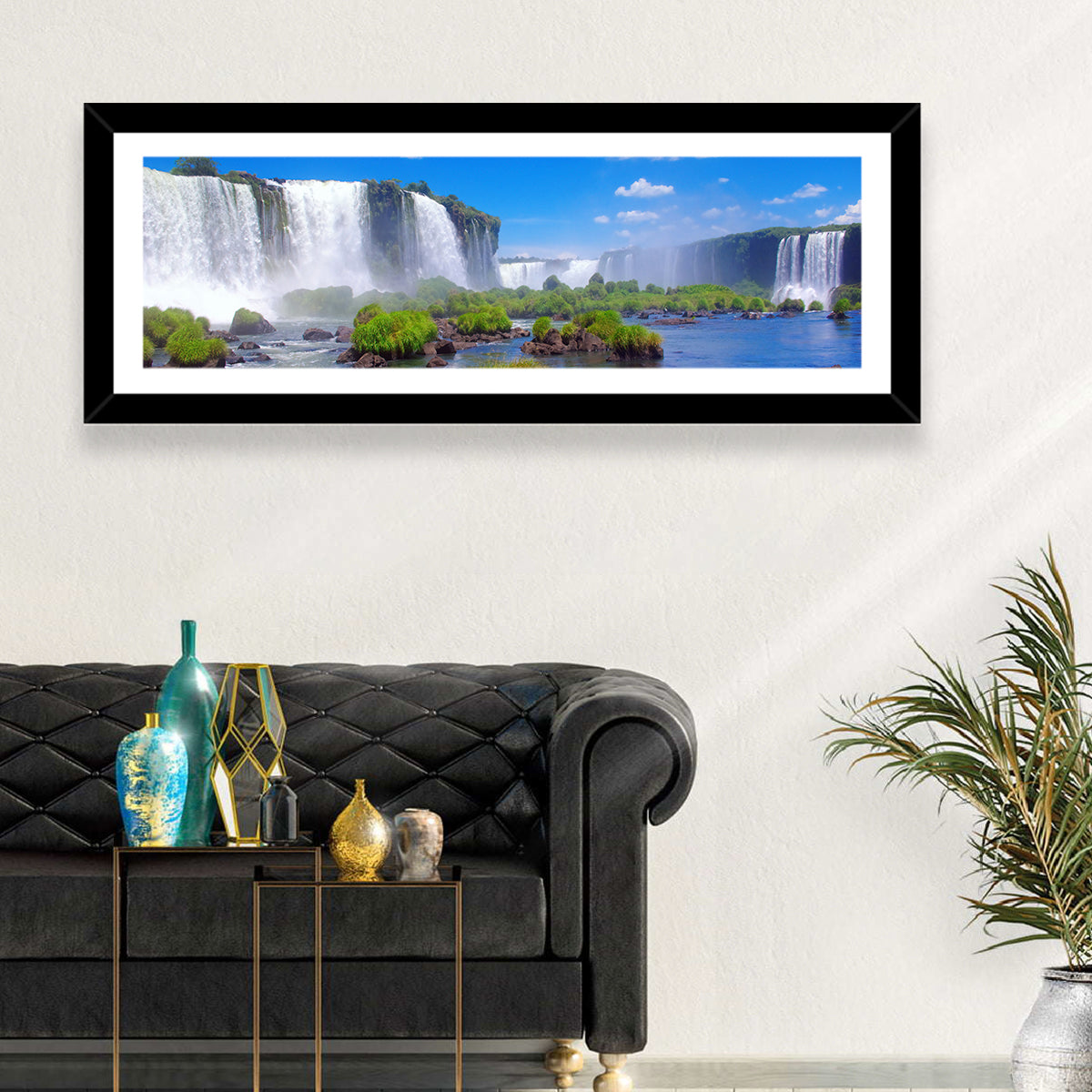 Iguazu Falls Daylight View Wall Art in a room, panoramic