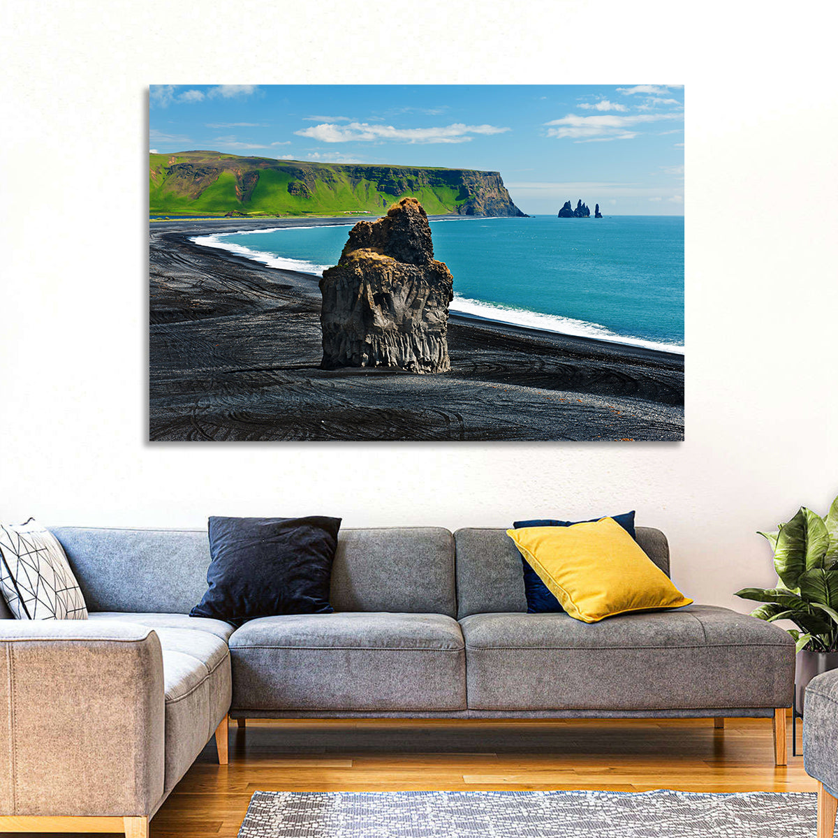Dyrhólaey Volcanic Beach Wall Art in a room, landscape