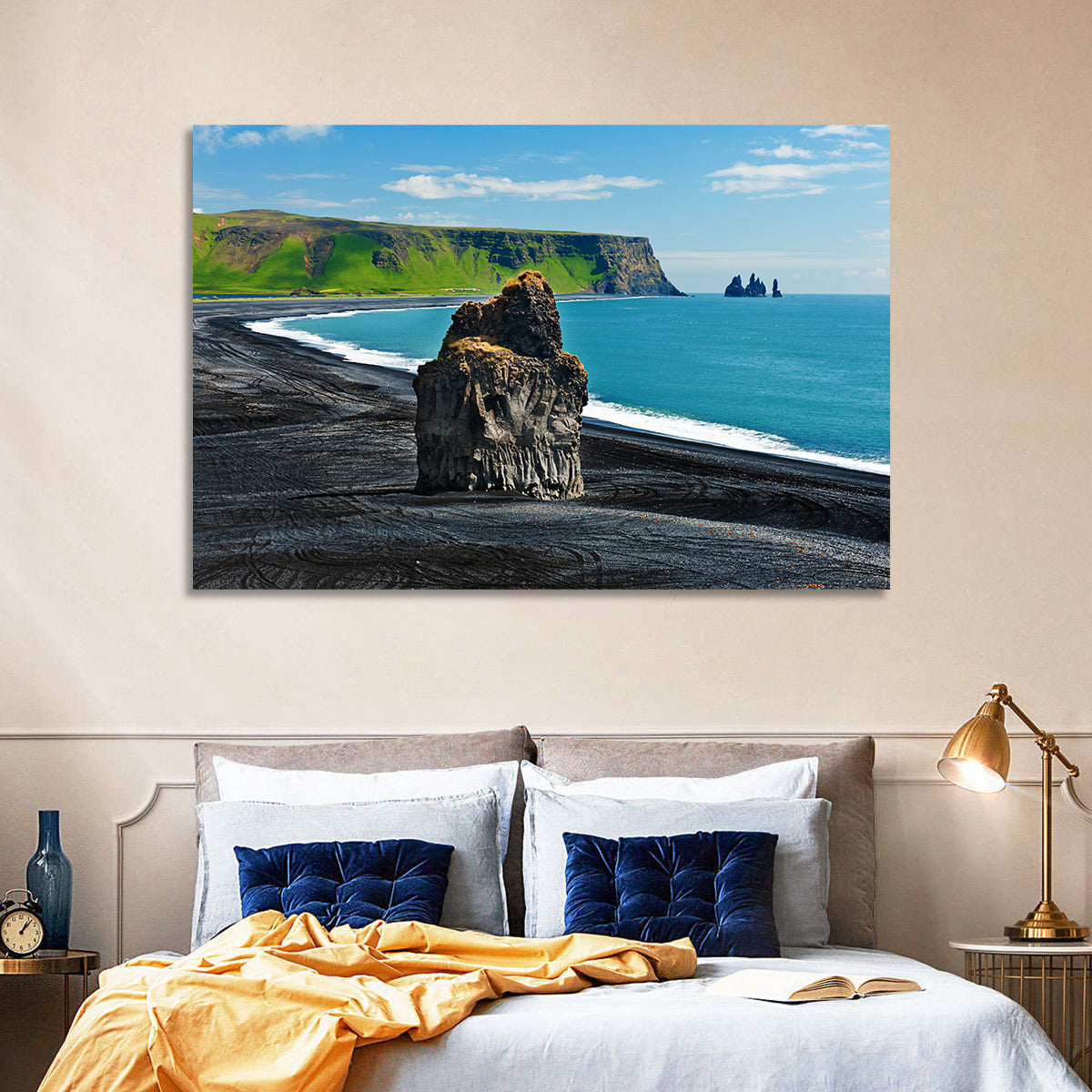 Dyrhólaey Volcanic Beach Wall Art in a room, landscape