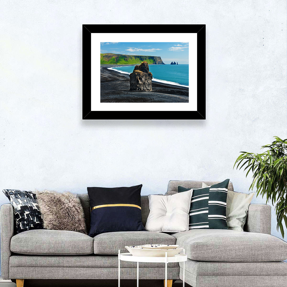 Dyrhólaey Volcanic Beach Wall Art in a room, landscape