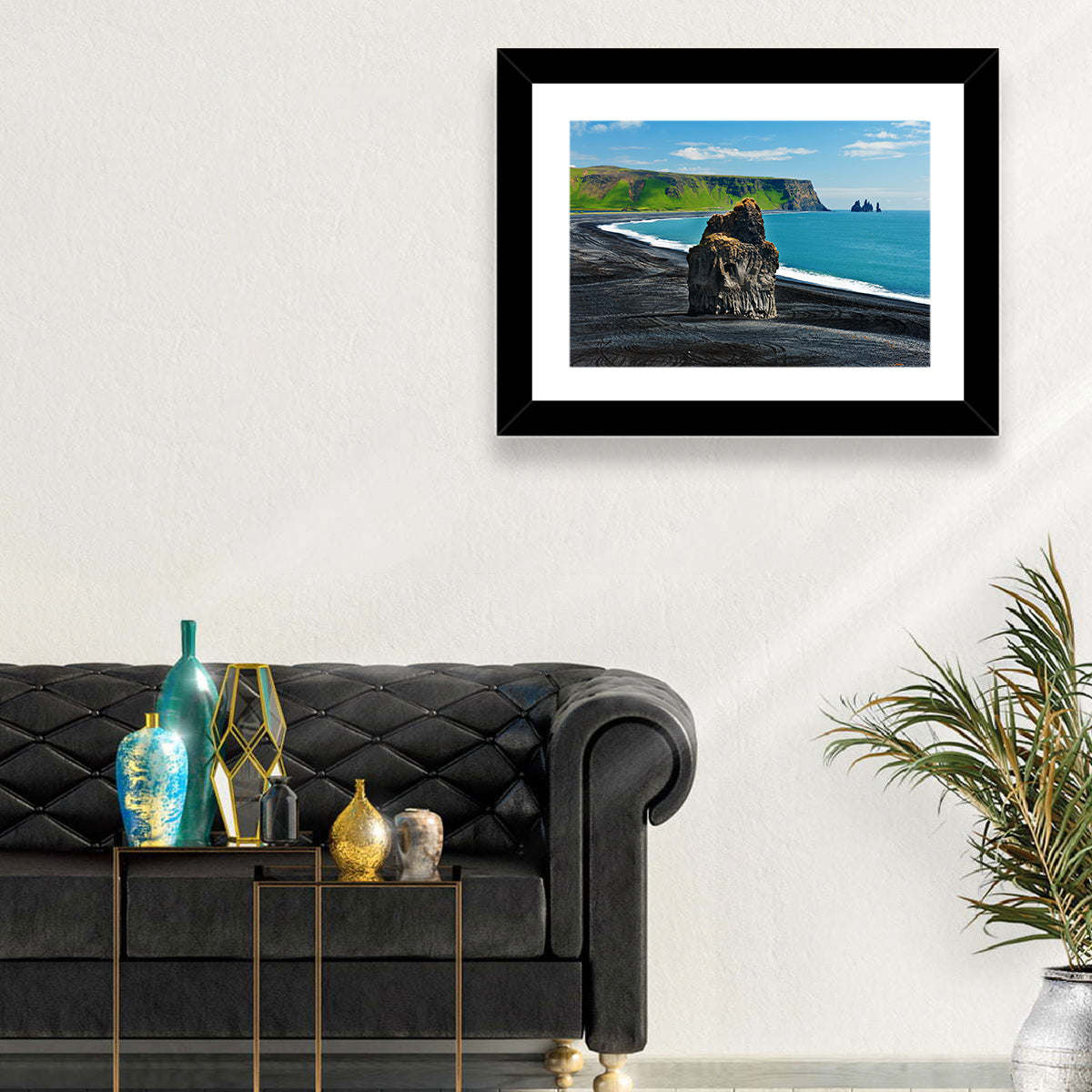 Dyrhólaey Volcanic Beach Wall Art in a room, landscape