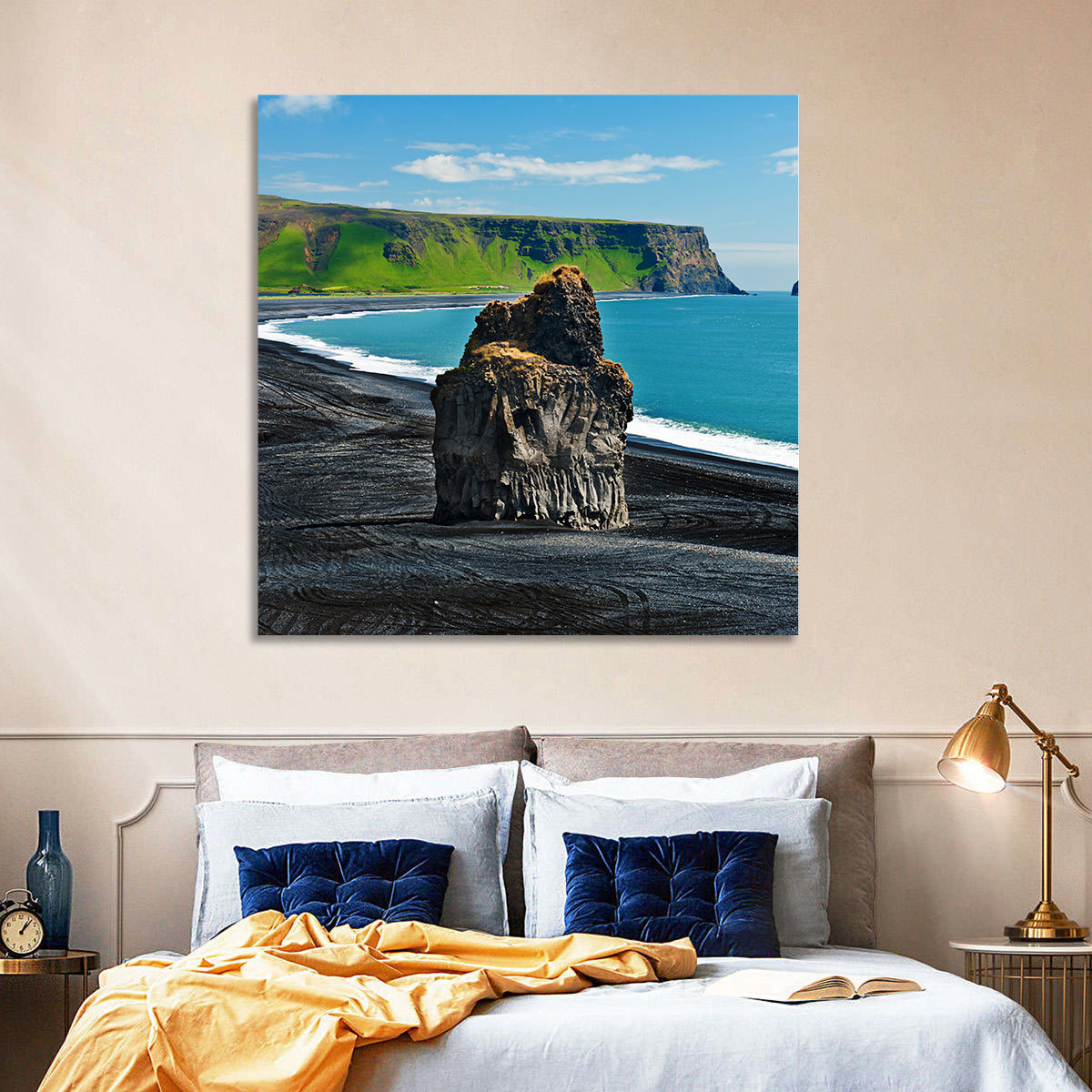 Dyrhólaey Volcanic Beach Wall Art in a room, landscape
