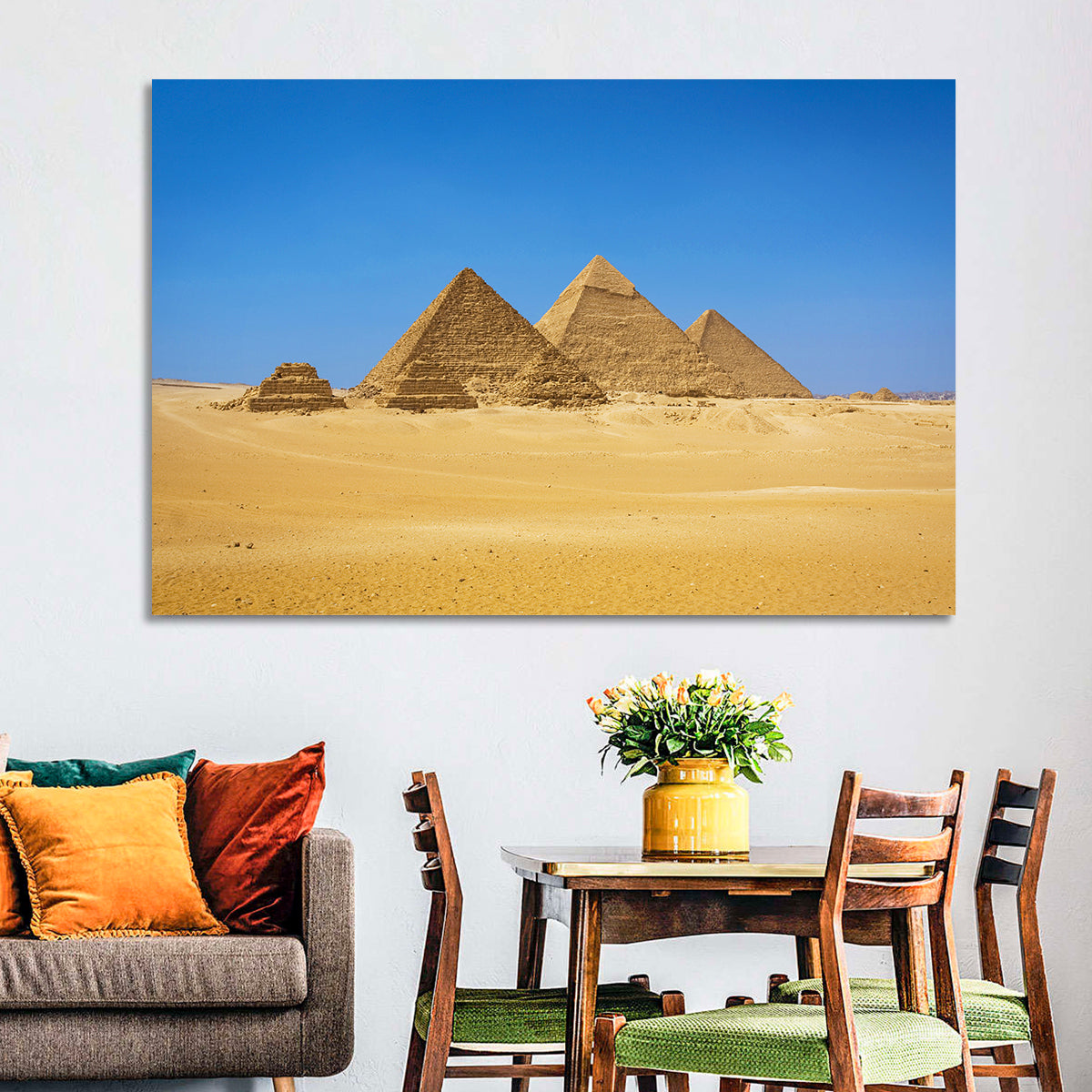 Pyramids of Giza Photograph Wall Art in a room, landscape